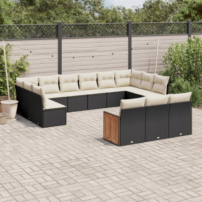 13 pcs conjunto de sofás de jardim com almofadões vime PE preto-Conjuntos de jardim-Home Retail