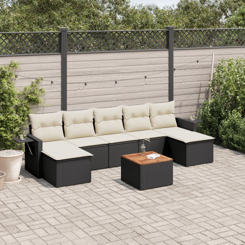 8 pcs conjunto sofás de jardim com almofadões vime PE preto-Conjuntos de jardim-Home Retail