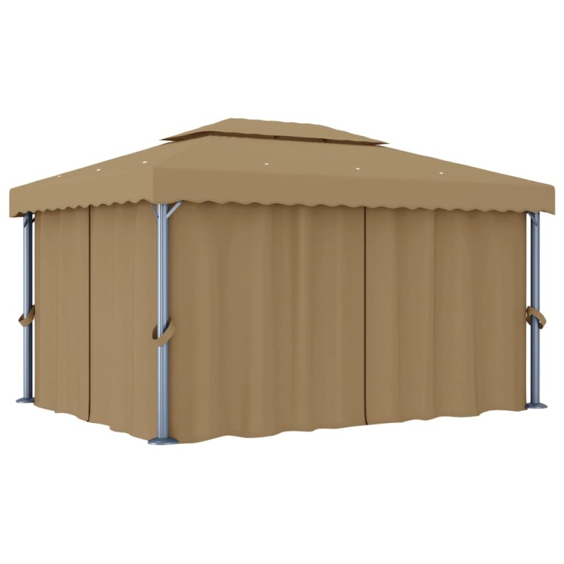 Gazebo com cortina 4x3 m alumínio cinzento-acastanhado-Toldos e gazebos-Home Retail