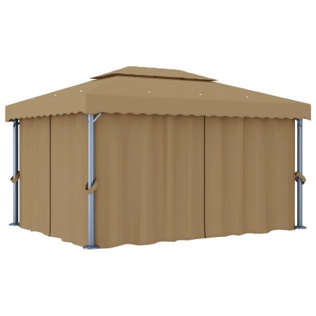 Gazebo com cortina 4x3 m alumínio cinzento-acastanhado