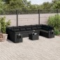 11 pcs conjunto sofás de jardim c/ almofadões vime PE preto