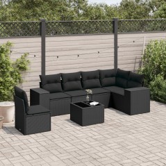 7 pcs conjunto de sofás p/ jardim c/ almofadões vime PE preto