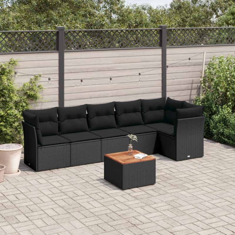 7 pcs conjunto de sofás p/ jardim c/ almofadões vime PE preto-Conjuntos de jardim-Home Retail