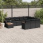 11 pcs conjunto sofás de jardim c/ almofadões vime PE preto