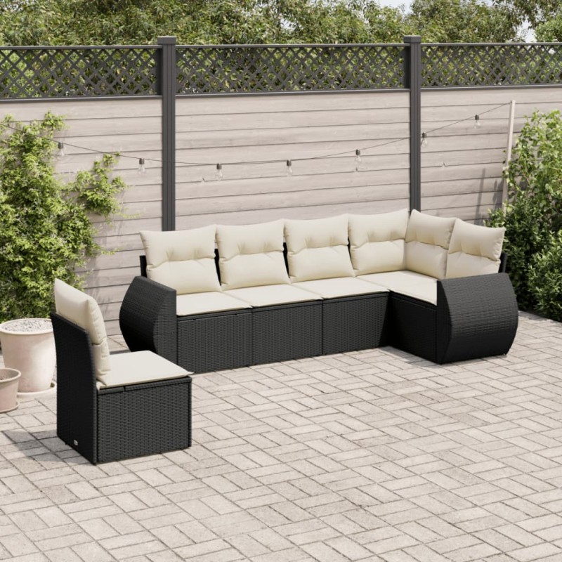 6 pcs conjunto sofás de jardim c/ almofadões vime PE preto-Conjuntos de jardim-Home Retail