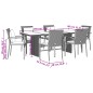 7 pcs conjunto de jantar p/ jardim c/ almofadões vime PE preto