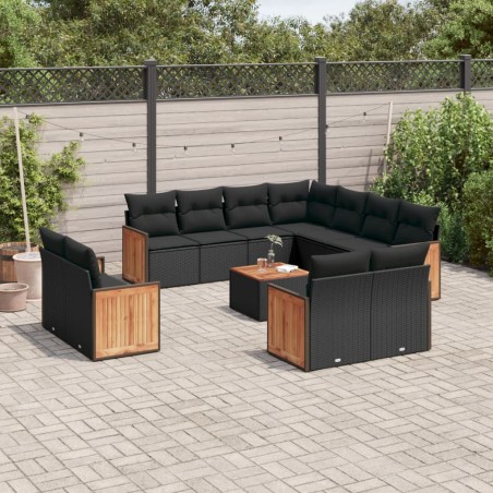 12 pcs conjunto de sofás de jardim c/ almofadões vime PE preto