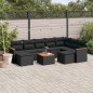 10 pcs conjunto sofás de jardim c/ almofadões vime PE preto