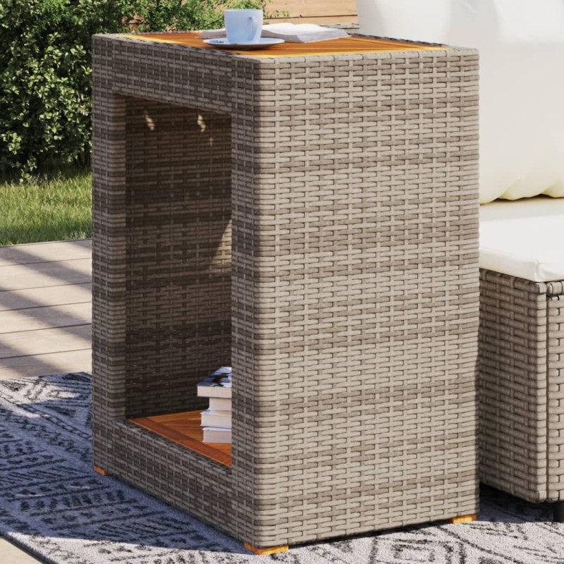 Mesa apoio jardim c/ tampo madeira 60x40x75 cm vime PE cinzento-Mesas de jardim-Home Retail