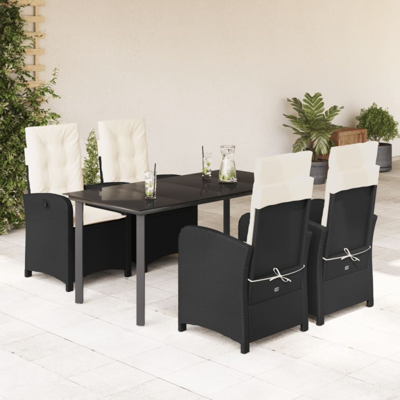 5 pcs conjunto de jantar p/ jardim c/ almofadões vime PE preto-Conjuntos de jardim-Home Retail