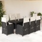 9 pcs conjunto de jantar p/ jardim c/ almofadões vime PE preto