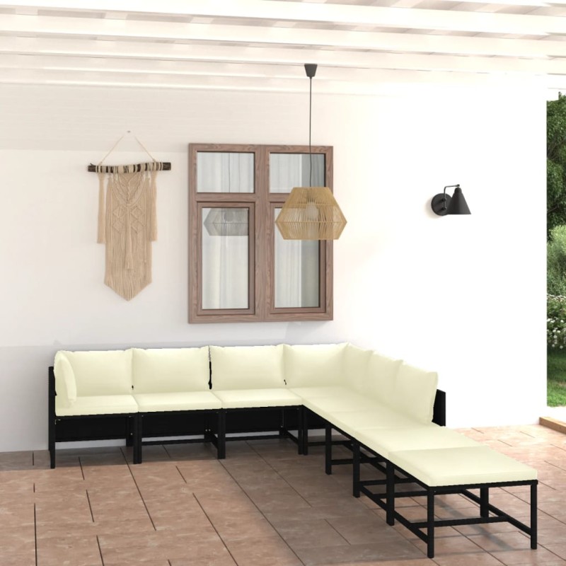 8 pcs conjunto lounge de jardim c/ almofadões vime PE preto-Conjuntos de jardim-Home Retail