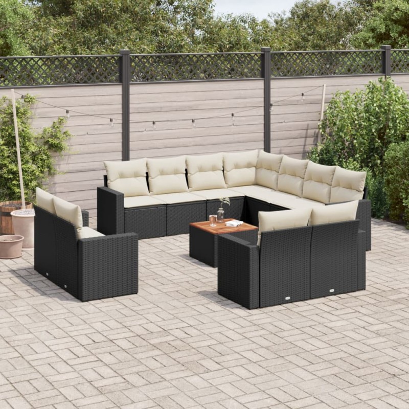 13 pcs conjunto de sofás de jardim com almofadões vime PE preto-Unidades de sofá com módulos externos-Home Retail