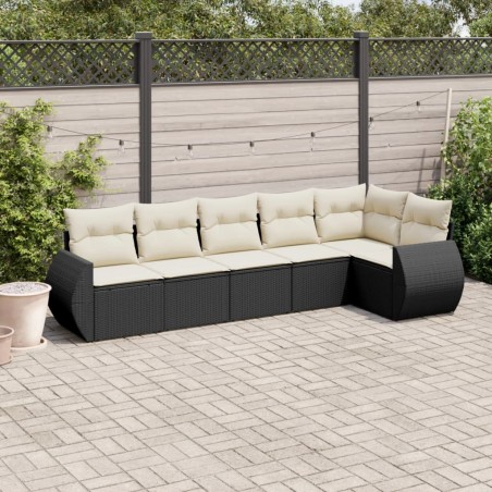 6 pcs conjunto sofás de jardim c/ almofadões vime PE preto