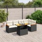 6 pcs conjunto sofás de jardim c/ almofadões vime PE preto