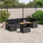 8 pcs conjunto sofás de jardim com almofadões vime PE preto