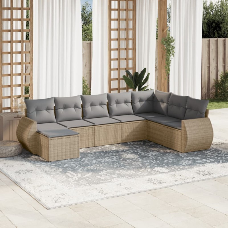 8 pcs conjunto de sofás p/ jardim com almofadões vime PE bege-Unidades de sofá com módulos externos-Home Retail