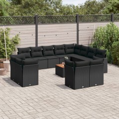 13 pcs conjunto de sofás de jardim com almofadões vime PE preto