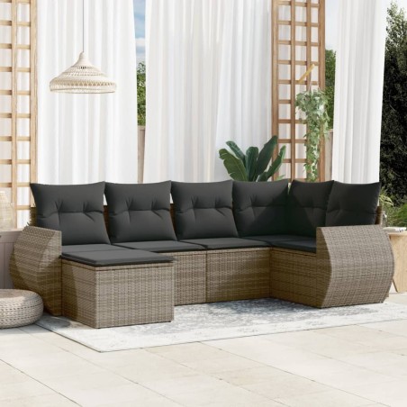 6 pcs conjunto sofás de jardim com almofadões vime cinzento