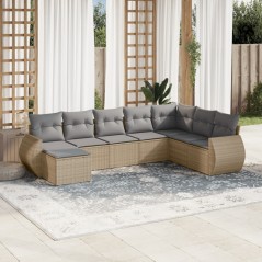 8 pcs conjunto de sofás p/ jardim com almofadões vime PE bege