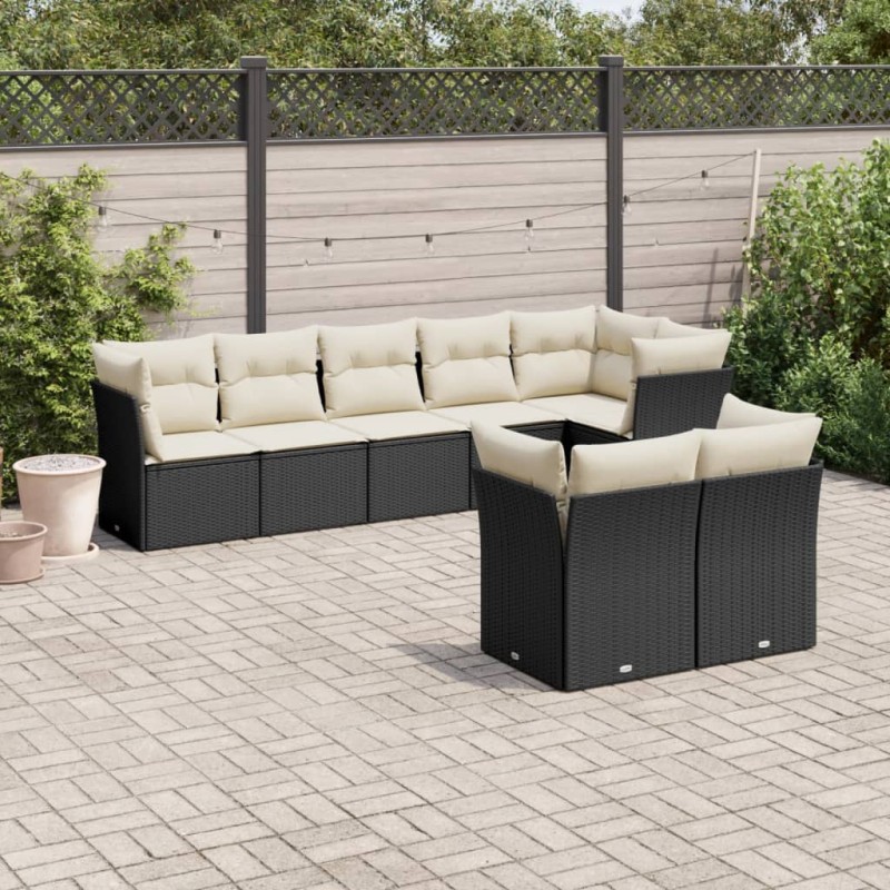 8 pcs conjunto sofás de jardim com almofadões vime PE preto-Conjuntos de jardim-Home Retail