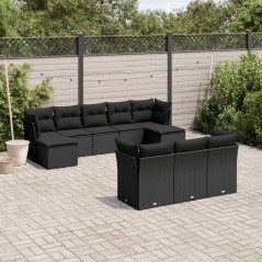 10 pcs conjunto sofás de jardim c/ almofadões vime PE preto