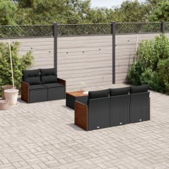 6 pcs conjunto sofás de jardim c/ almofadões vime PE preto