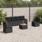 7 pcs conjunto de sofás p/ jardim c/ almofadões vime PE preto