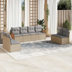 8 pcs conjunto de sofás p/ jardim com almofadões vime PE bege