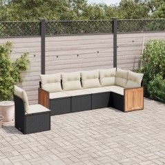 6 pcs conjunto sofás de jardim c/ almofadões vime PE preto