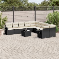 11 pcs conjunto sofás de jardim c/ almofadões vime PE preto