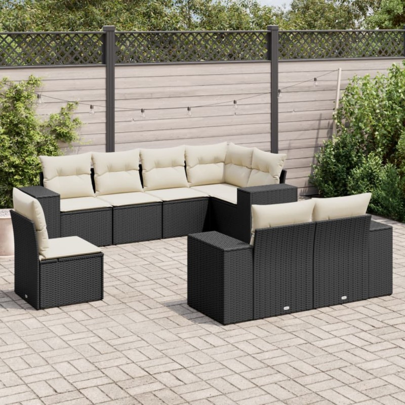 8 pcs conjunto sofás de jardim com almofadões vime PE preto-Conjuntos de jardim-Home Retail