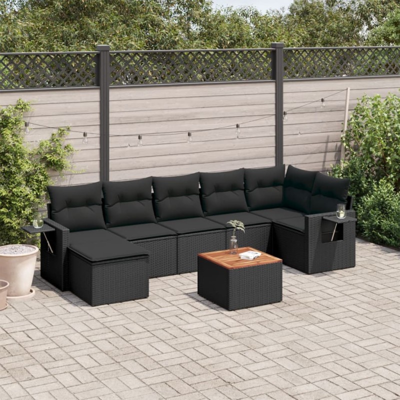 8 pcs conjunto sofás de jardim com almofadões vime PE preto-Unidades de sofá com módulos externos-Home Retail