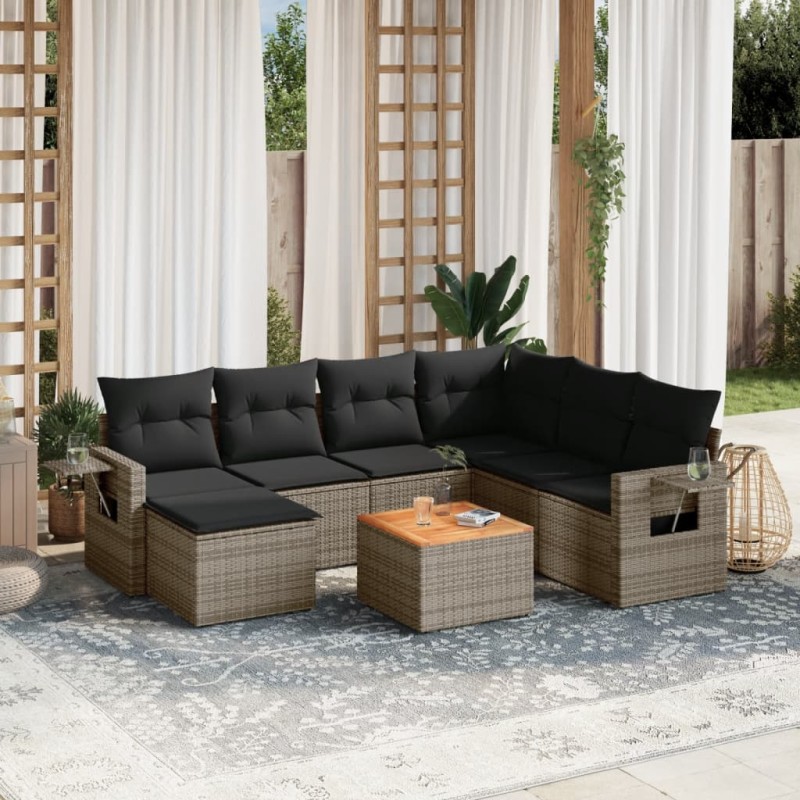 8 pcs conjunto sofás de jardim c/ almofadões vime PE cinzento-Unidades de sofá com módulos externos-Home Retail