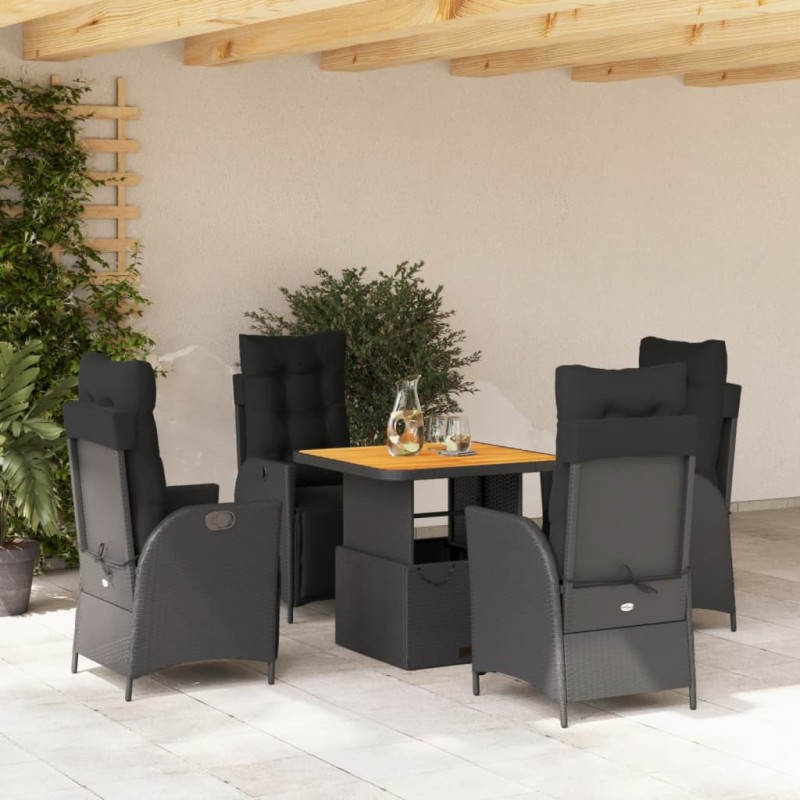 5 pcs conjunto de jantar p/ jardim c/ almofadões vime PE preto-Conjuntos de jardim-Home Retail