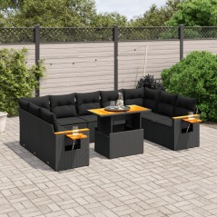 11 pcs conjunto sofás de jardim c/ almofadões vime PE preto