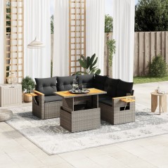 6 pcs conjunto sofás de jardim com almofadões vime cinzento