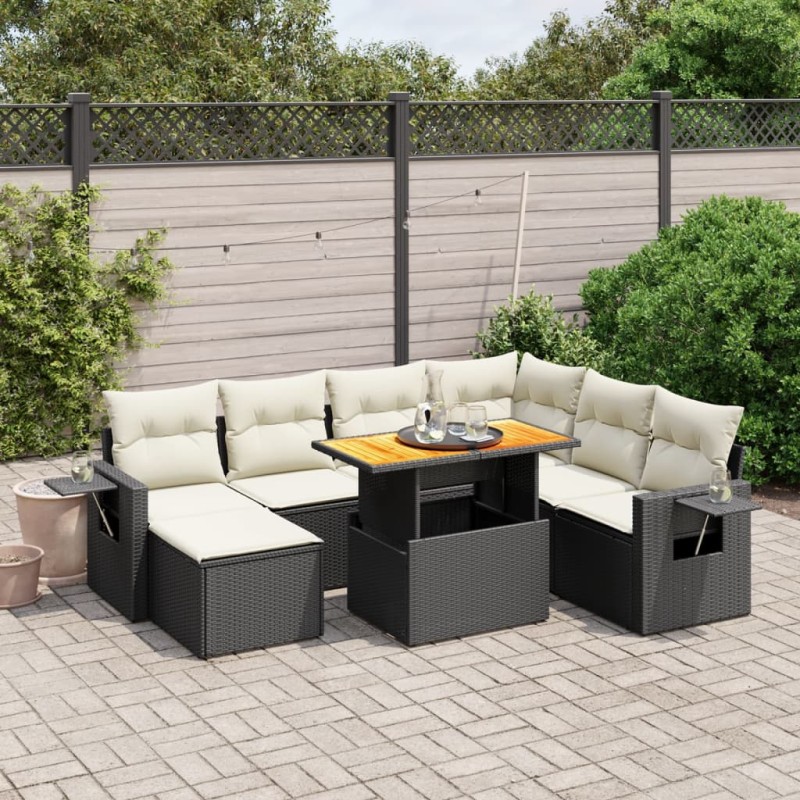 8 pcs conjunto sofás de jardim com almofadões vime PE preto-Conjuntos de jardim-Home Retail