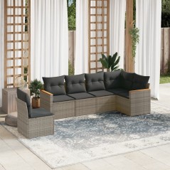 6 pcs conjunto sofás de jardim com almofadões vime cinzento