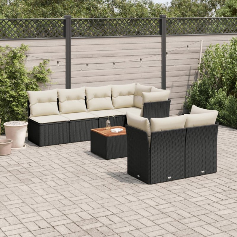 8 pcs conjunto sofás de jardim com almofadões vime PE preto-Conjuntos de jardim-Home Retail