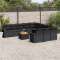 12 pcs conjunto de sofás de jardim c/ almofadões vime PE preto