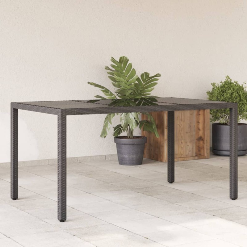 Mesa de jardim com tampo de vidro 150x90x75 cm vime PE preto-Mesas de jardim-Home Retail