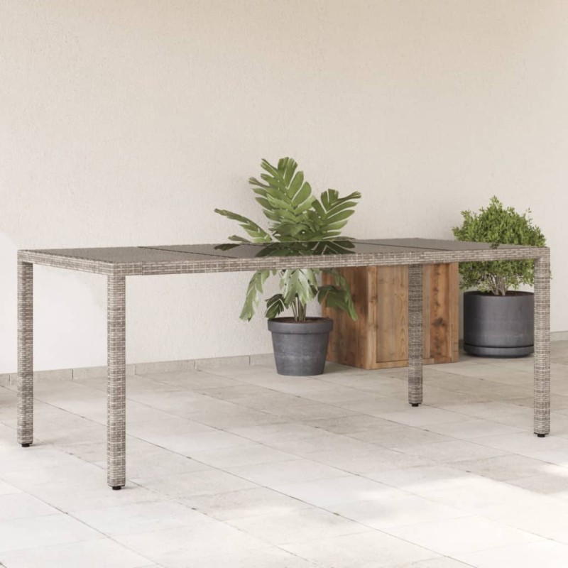 Mesa de jardim com tampo de vidro 190x90x75 cm vime PE cinza-Mesas de jardim-Home Retail