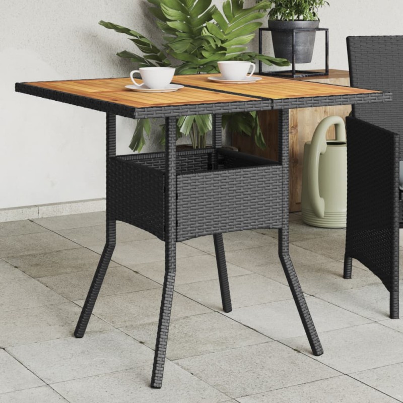 Mesa de jardim com tampo em acácia 80x80x75 cm vime PE preto-Mesas de jardim-Home Retail