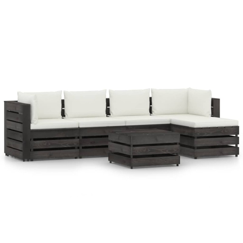 6 pcs conj. lounge jardim + almofadões madeira impreg. cinzento-Conjuntos de jardim-Home Retail