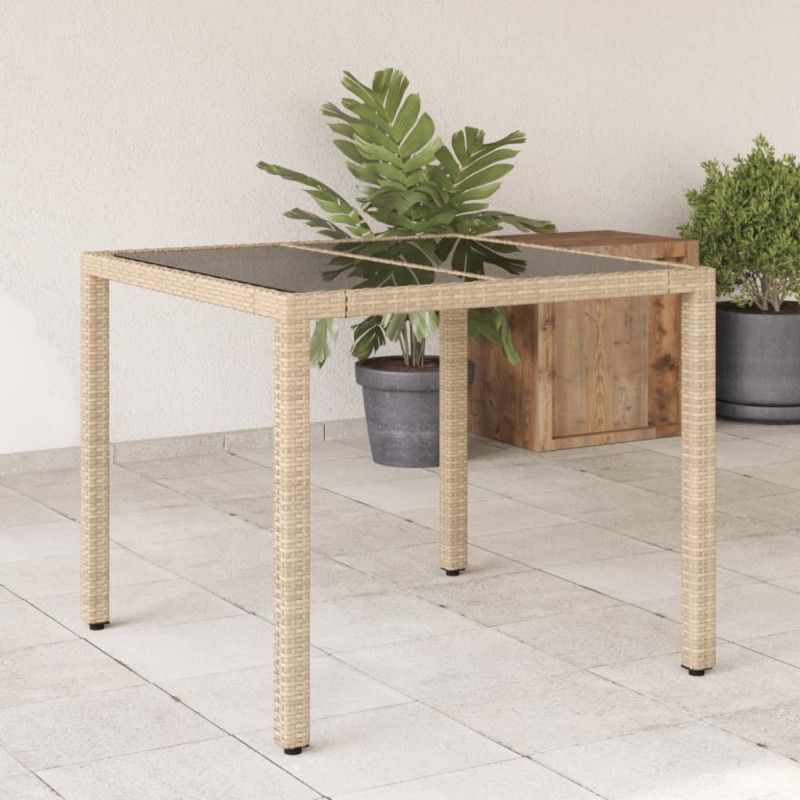 Mesa de jardim com tampo de vidro 90x90x75 cm vime PE bege-Mesas de jardim-Home Retail