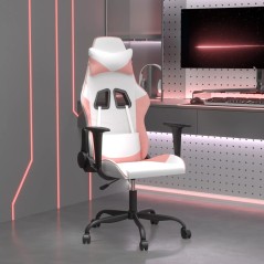 Cadeira gaming massagens couro artificial branco e rosa