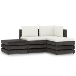 4 pcs conj. lounge jardim + almofadões madeira impreg. cinzento