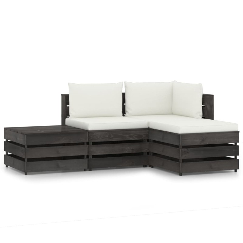 4 pcs conj. lounge jardim + almofadões madeira impreg. cinzento-Conjuntos de jardim-Home Retail