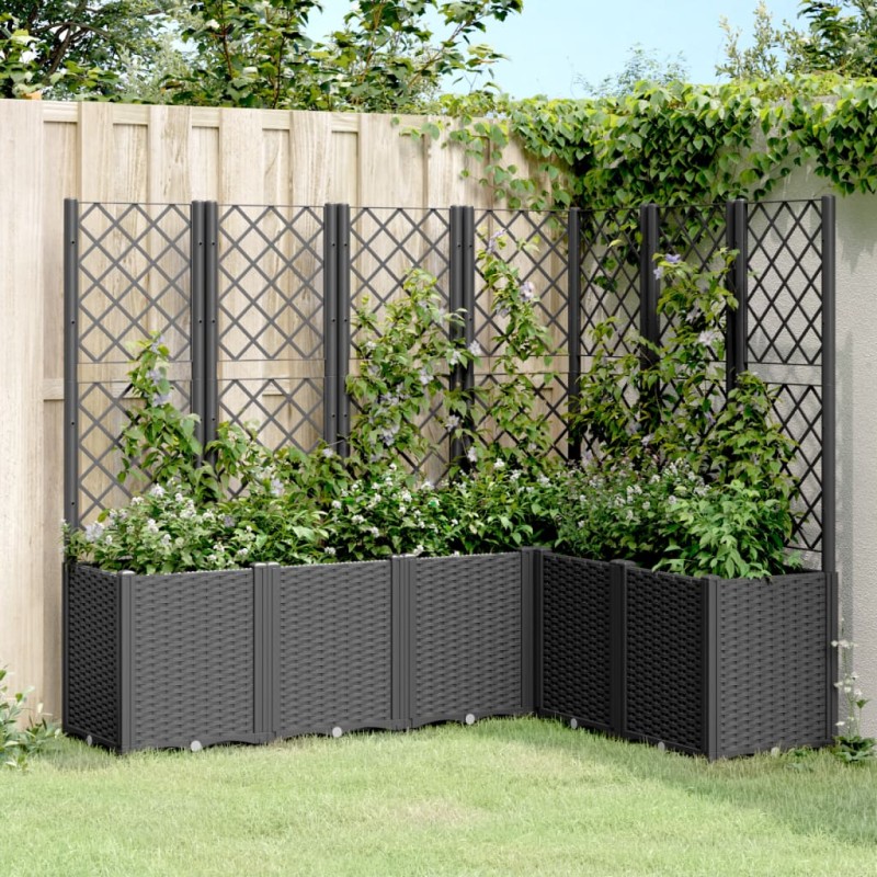 Vaso/floreira de jardim c/ treliça 160x120x140 cm PP preto-Vasos e floreiras-Home Retail